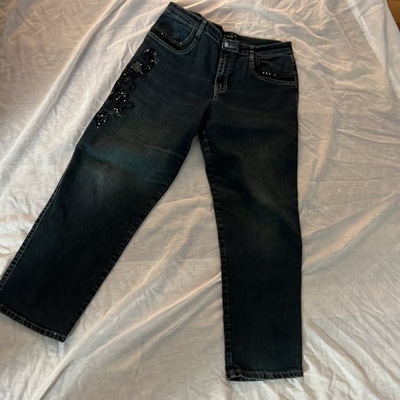 Cos Jeans Rhinestone Peacock Embroidered size 12 P - Picture 1 of 8